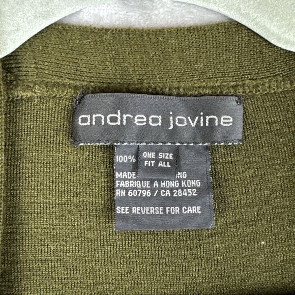 Andrea Jovine 100% Wool Cardigan ONE SIZE Dark Green Drop Shoulder Slouchy(0995) - Picture 2 of 14
